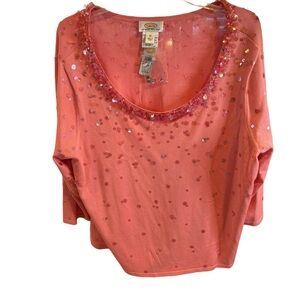 Talbots Women’s Pink Silk‎ Blend Sequin Sweater Size 3X
